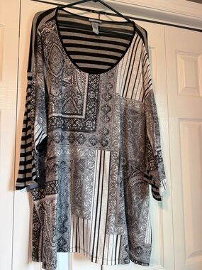 Catherines Black & White Patchwork Paisley Stripe Tunic